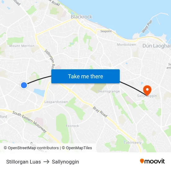 Stillorgan Luas to Sallynoggin map