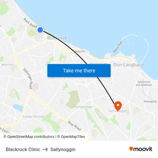 Blackrock Clinic to Sallynoggin map