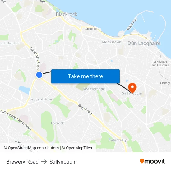 Brewery Road to Sallynoggin map