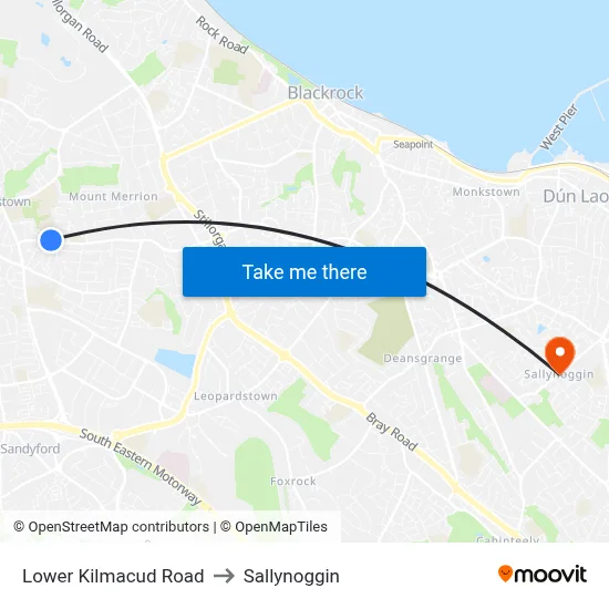 Lower Kilmacud Road to Sallynoggin map