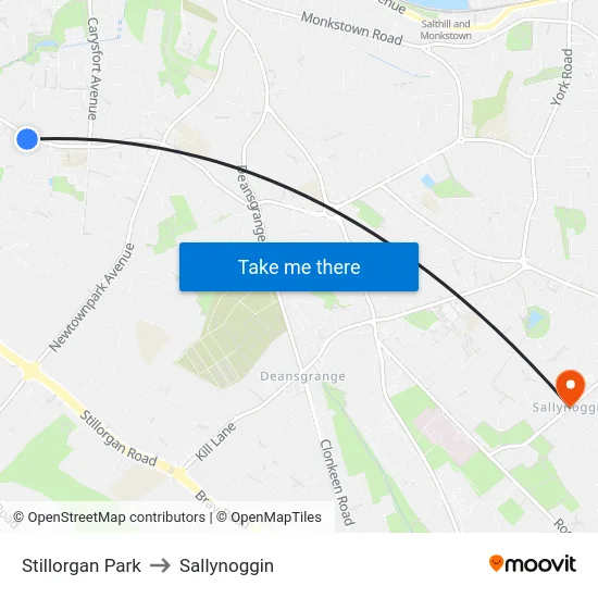 Stillorgan Park to Sallynoggin map