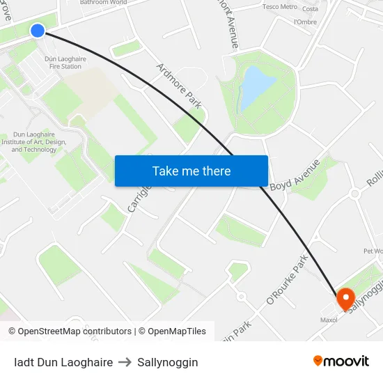 Iadt Dun Laoghaire to Sallynoggin map