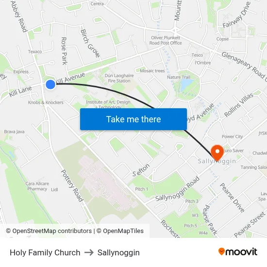Holy Family Church to Sallynoggin map