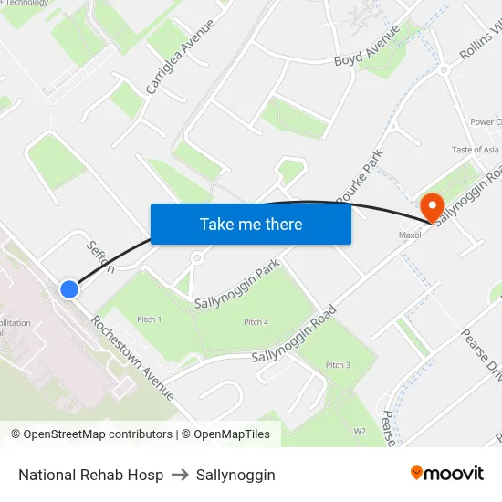 National Rehab Hosp to Sallynoggin map