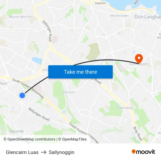Glencairn Luas to Sallynoggin map