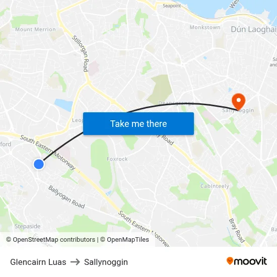 Glencairn Luas to Sallynoggin map