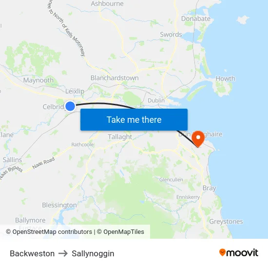 Backweston to Sallynoggin map