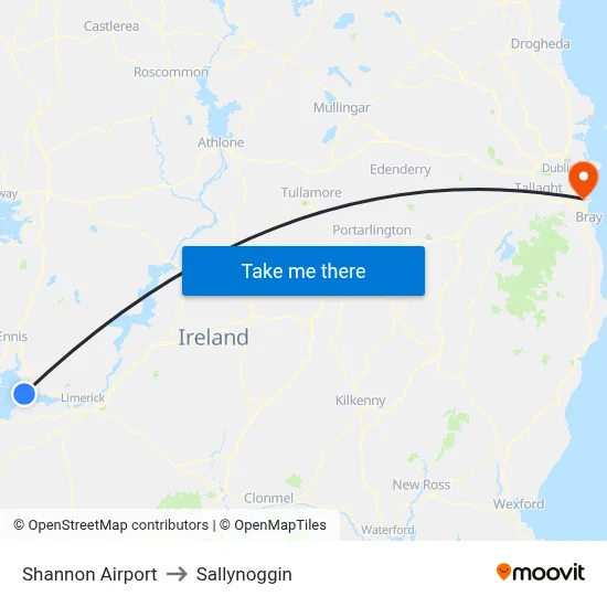 Shannon Airport to Sallynoggin map
