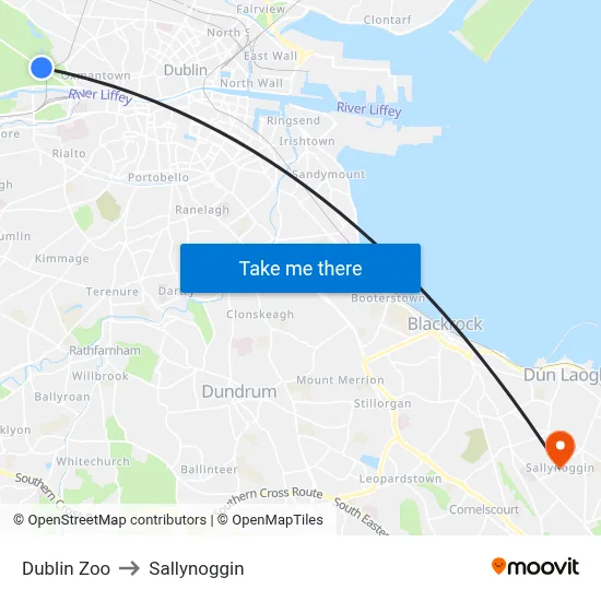 Dublin Zoo to Sallynoggin map