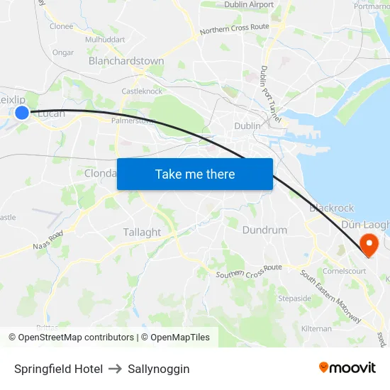 Springfield Hotel to Sallynoggin map