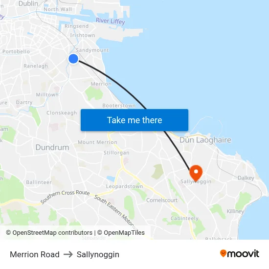 Merrion Road to Sallynoggin map