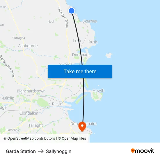 Garda Station to Sallynoggin map