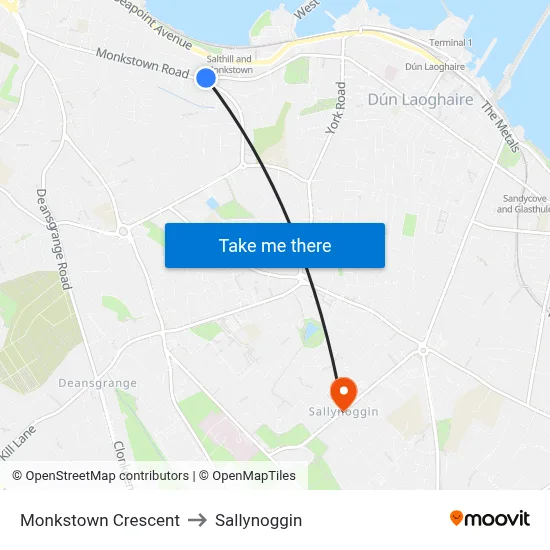 Monkstown Crescent to Sallynoggin map