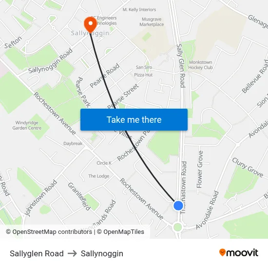 Sallyglen Road to Sallynoggin map