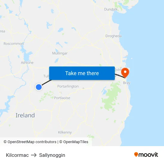 Kilcormac to Sallynoggin map