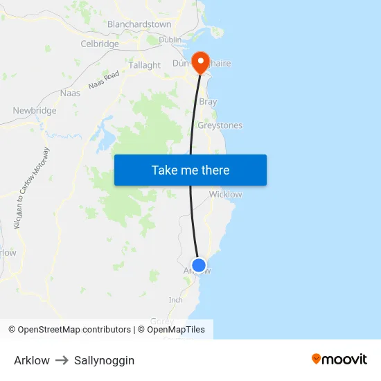 Arklow to Sallynoggin map