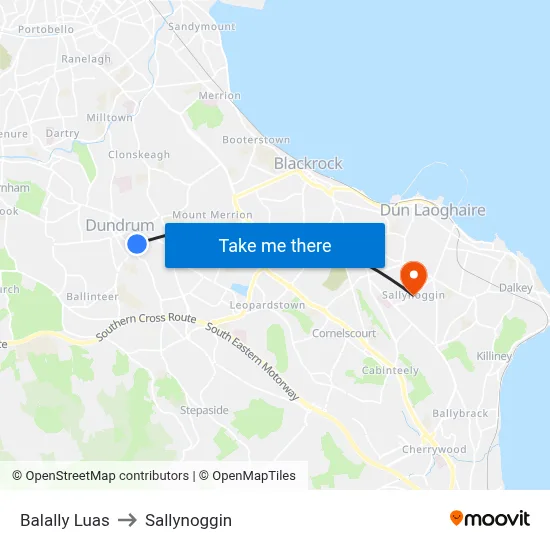 Balally Luas to Sallynoggin map