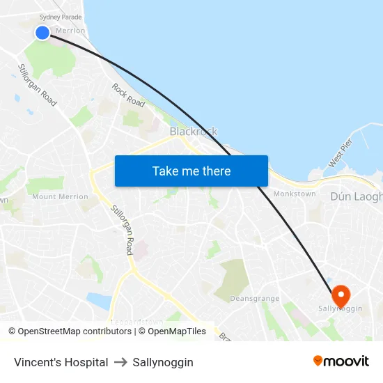 Vincent's Hospital to Sallynoggin map