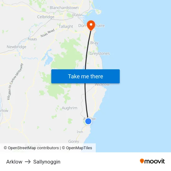 Arklow to Sallynoggin map