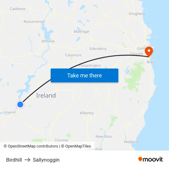 Birdhill to Sallynoggin map