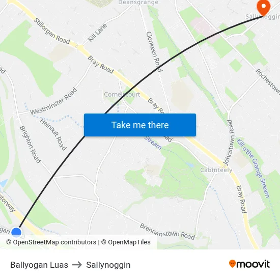 Ballyogan Luas to Sallynoggin map