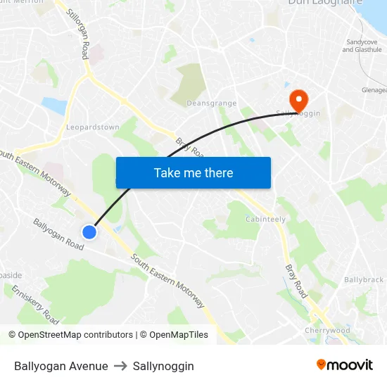 Ballyogan Avenue to Sallynoggin map
