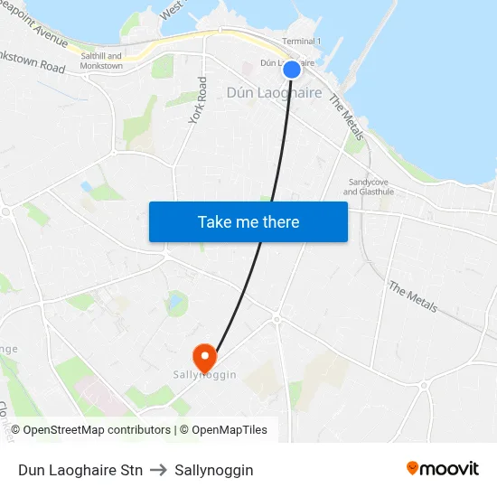 Dun Laoghaire Stn to Sallynoggin map