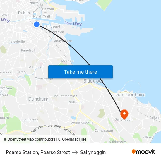 Pearse Station, Pearse Street to Sallynoggin map