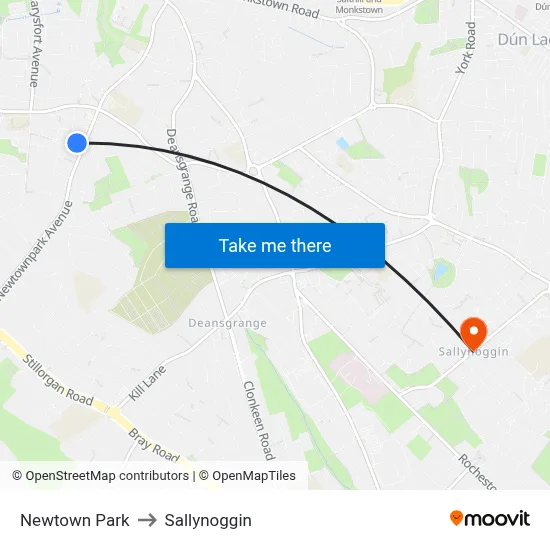 Newtown Park to Sallynoggin map