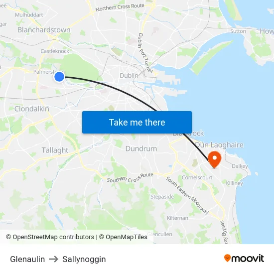 Glenaulin to Sallynoggin map