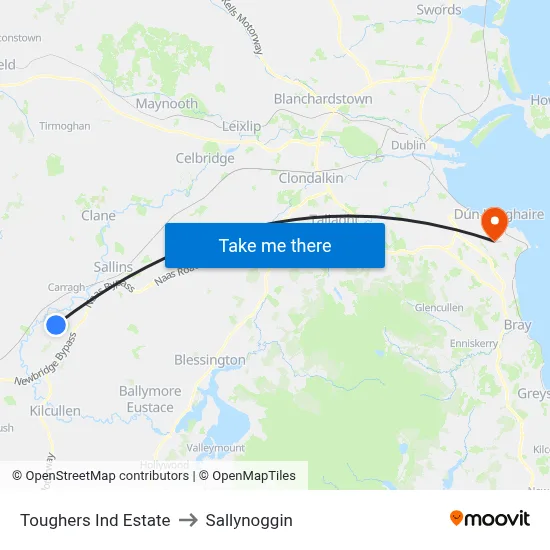 Toughers Ind Estate to Sallynoggin map