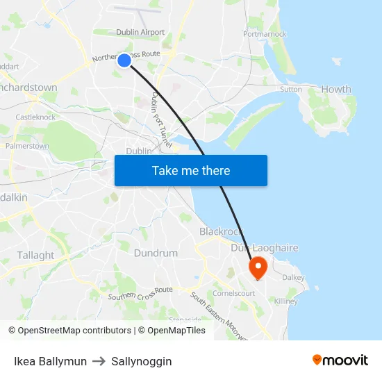 Ikea Ballymun to Sallynoggin map