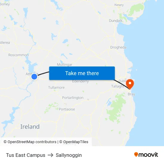Tus East Campus to Sallynoggin map