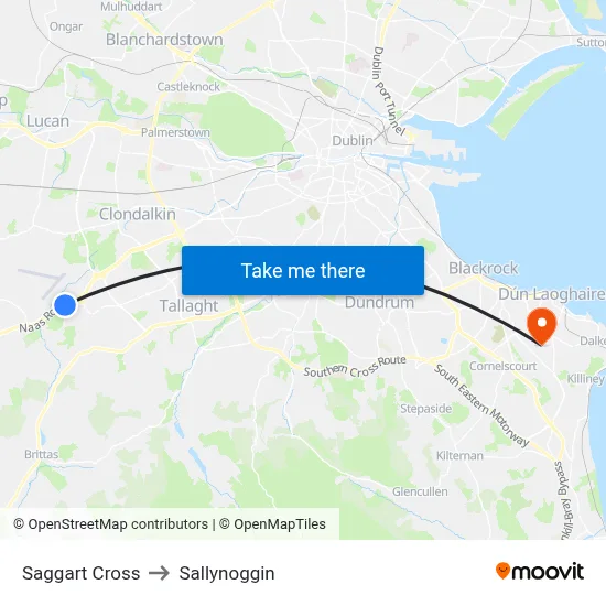 Saggart Cross to Sallynoggin map