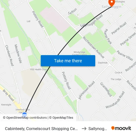 Cabinteely, Cornelscourt Shopping Centre to Sallynoggin map