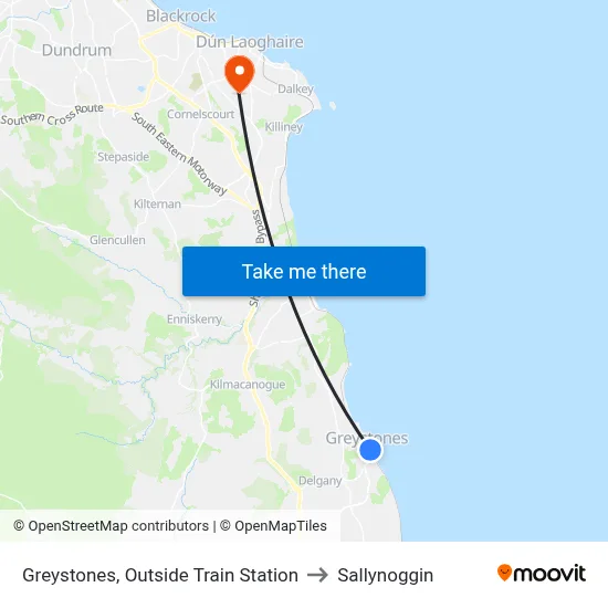 Greystones, Outside Train Station to Sallynoggin map