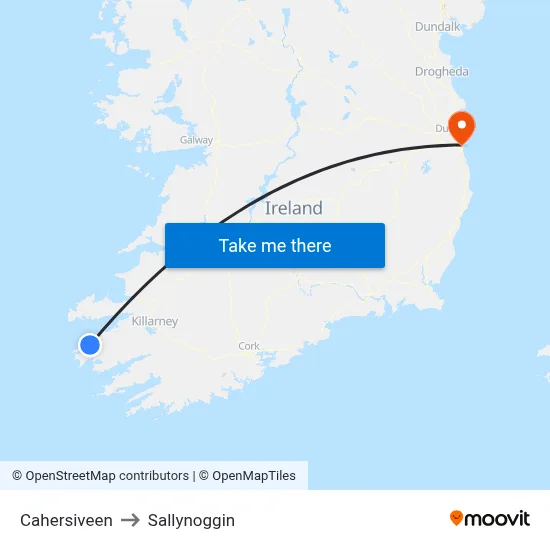 Cahersiveen to Sallynoggin map