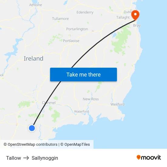 Tallow to Sallynoggin map