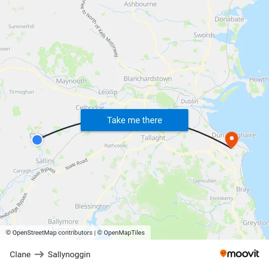 Clane to Sallynoggin map