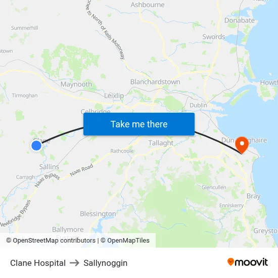 Clane Hospital to Sallynoggin map