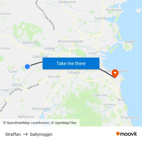 Straffan to Sallynoggin map