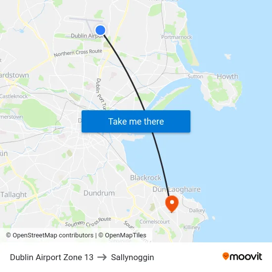 Dublin Airport Zone 13 to Sallynoggin map