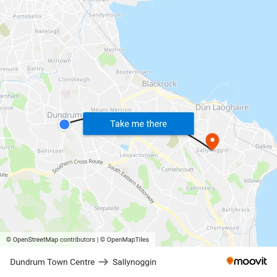 Dundrum Town Centre to Sallynoggin map