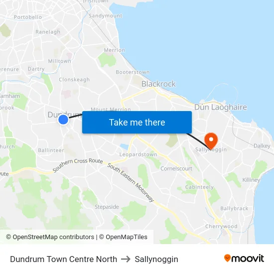 Dundrum Town Centre North to Sallynoggin map