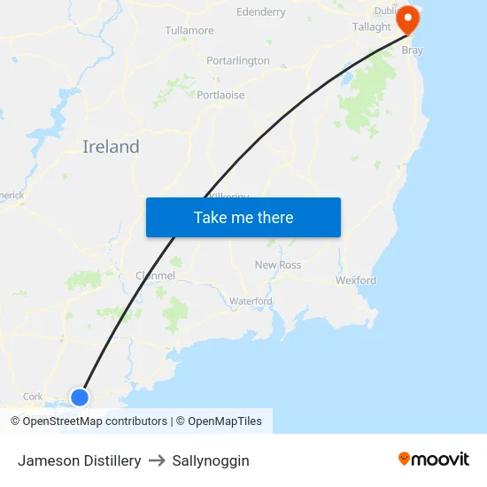 Jameson Distillery to Sallynoggin map