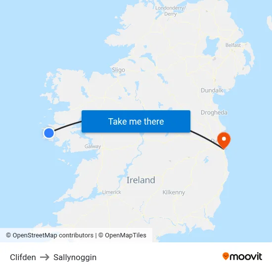 Clifden to Sallynoggin map