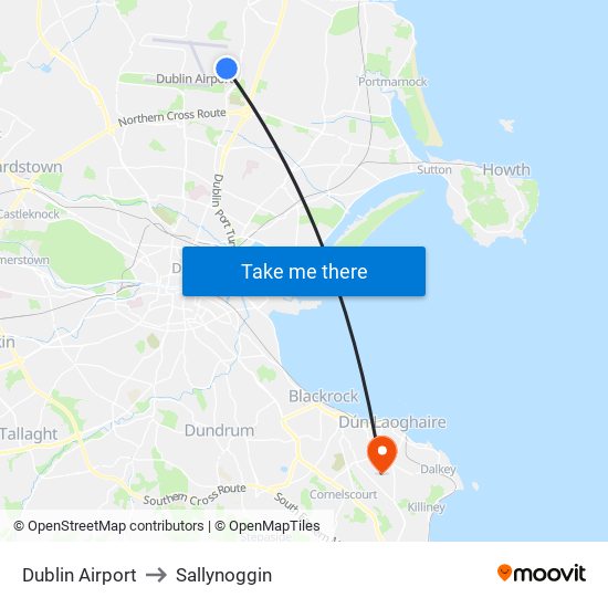 Dublin Airport to Sallynoggin map