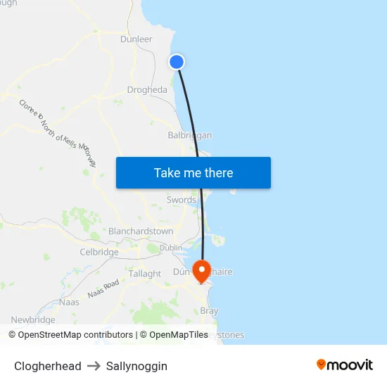 Clogherhead to Sallynoggin map