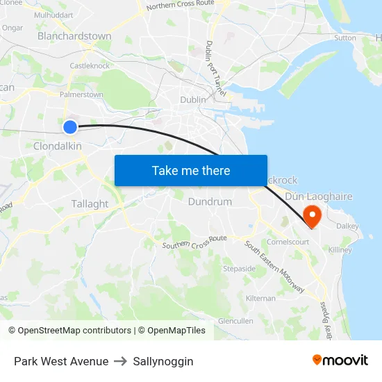 Park West Avenue to Sallynoggin map