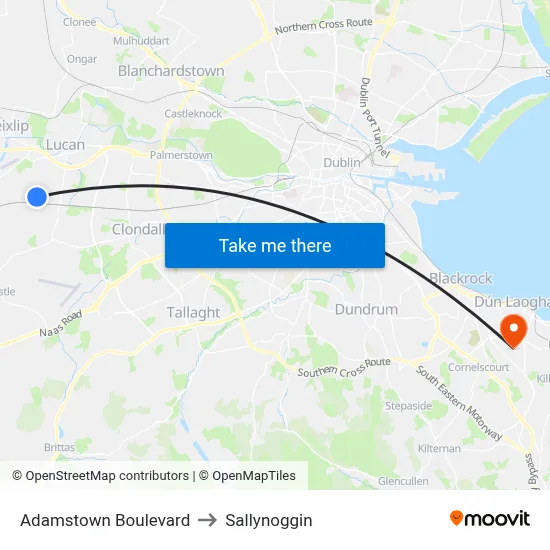 Adamstown Boulevard to Sallynoggin map